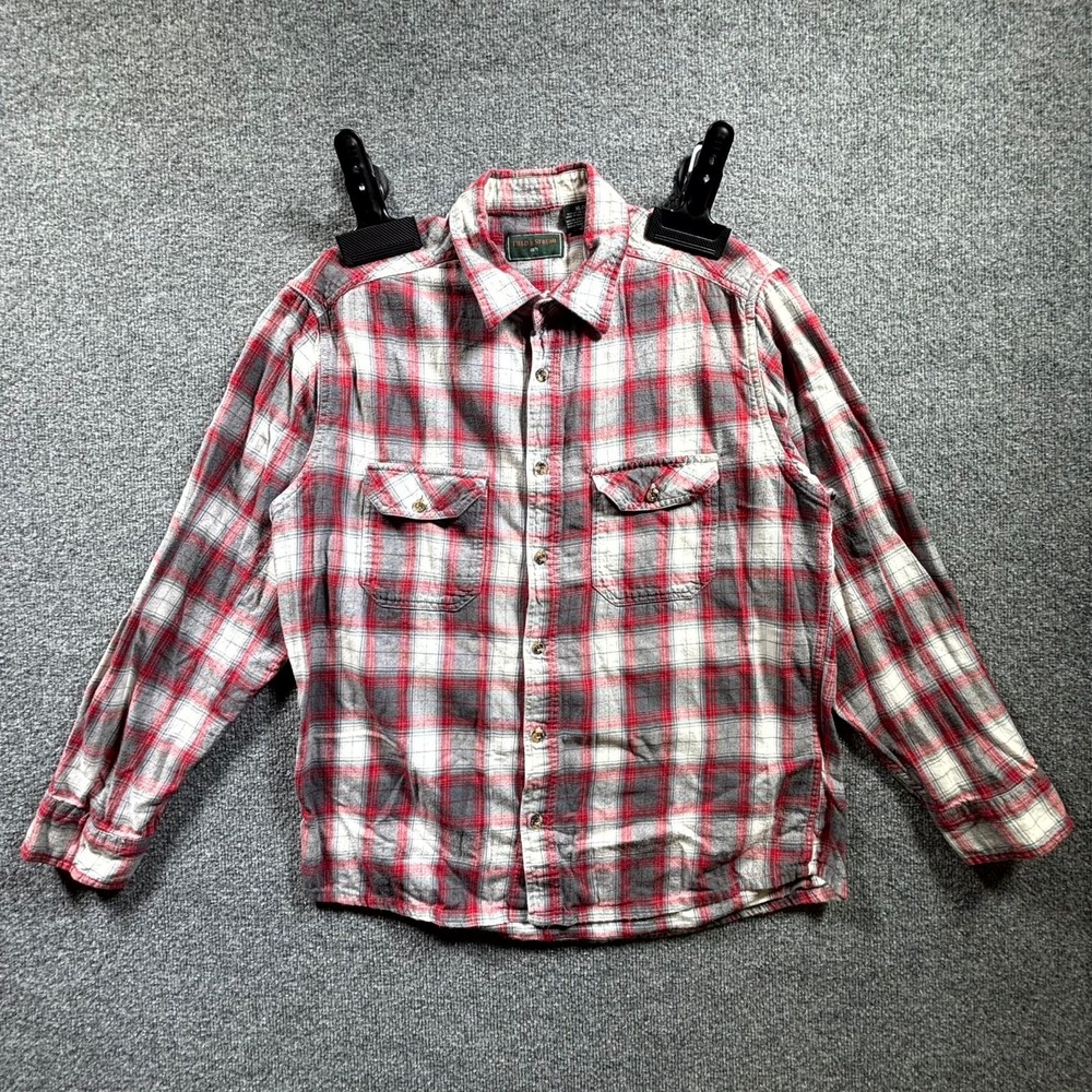 Field & Stream 1871 Flannel Shirt Mens XL Red Gray Tartan Plaid Cotton Button Up